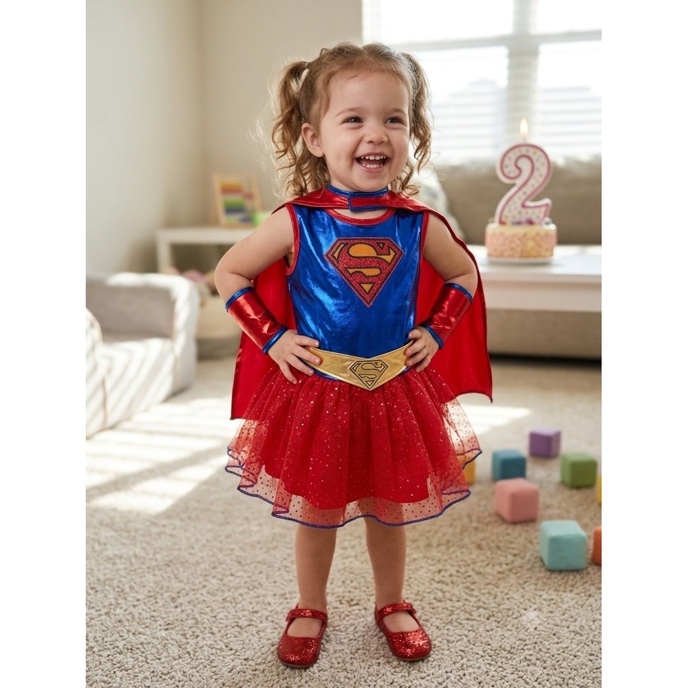 Rubies DC Comics Supergirl‎ Costume Toddler Size 2-4 Tutu Dress Cape Gauntlets